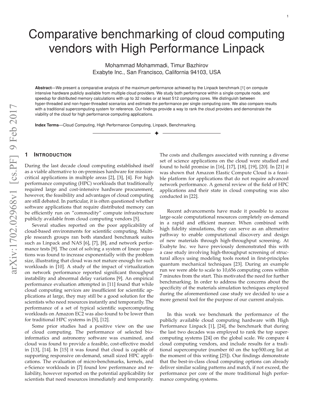 Comparative Benchmarking of Cloud Computing Vendors with High Performance Linpack