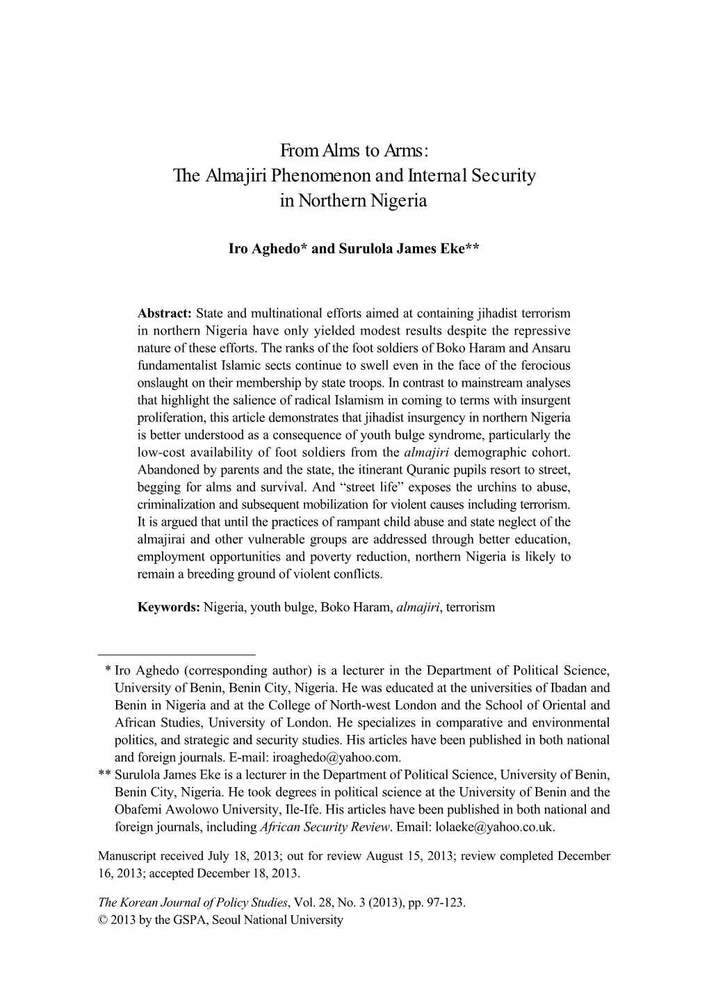 The Almajiri Phenomenon and Internal Security in Northern Nigeria