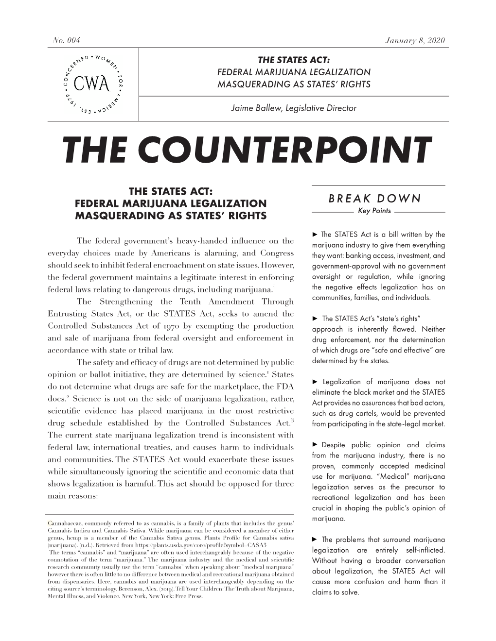 Read the Counterpoint: the States Act: Federal Marijuana Legislation