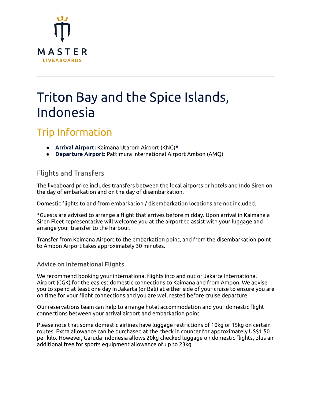 Triton Bay and the Spice Islands, Indonesia Trip Information