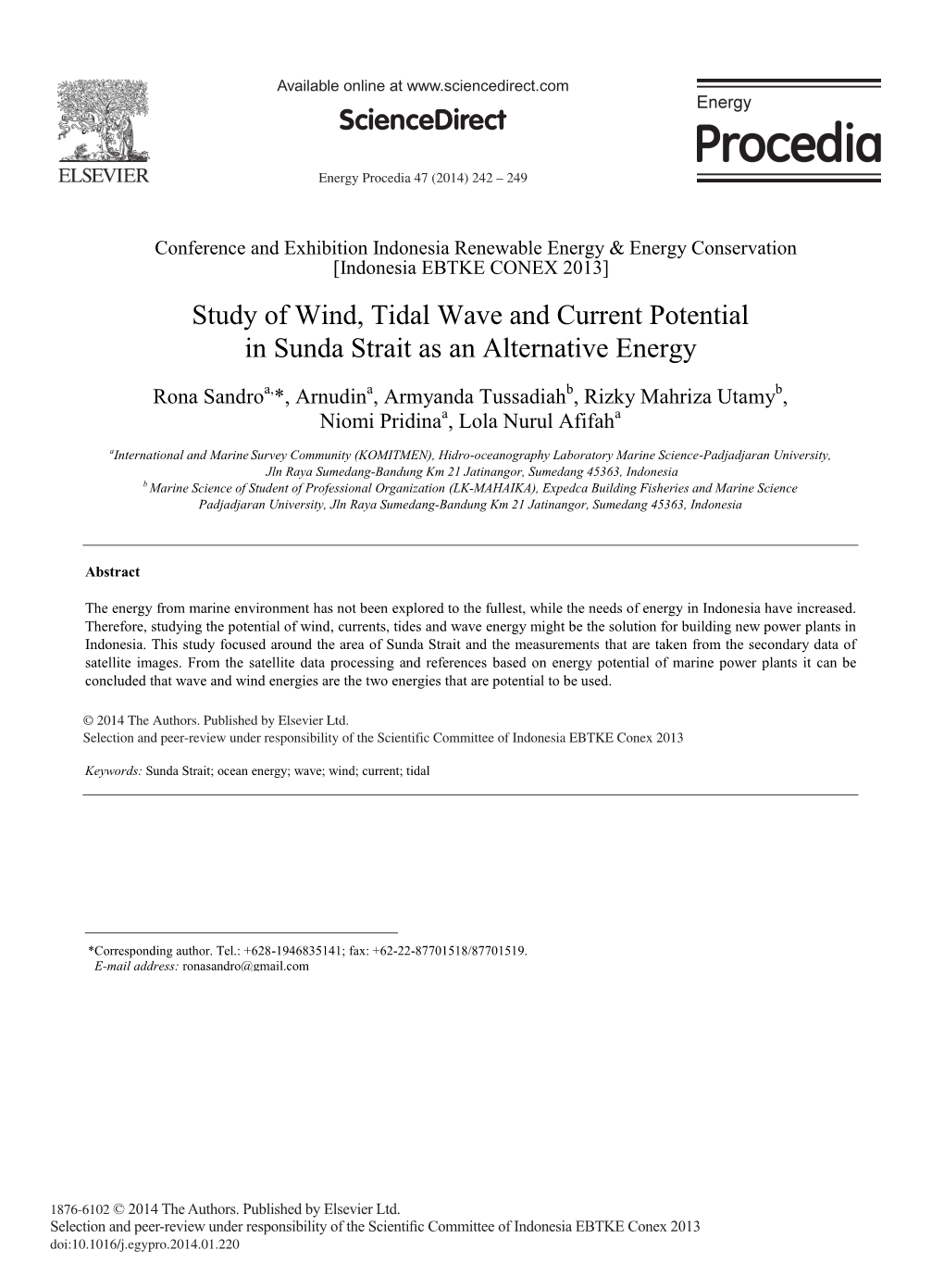 Study of Wind, Tidal Wave and Current Potential in Sunda Strait As an Alternative Energy