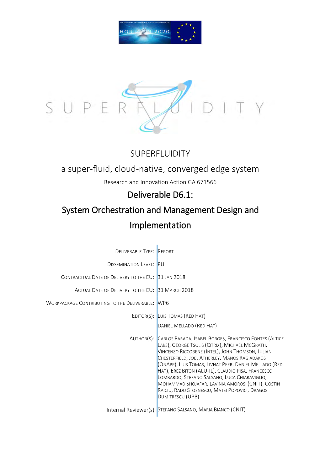 Deliverable D6.1: System Orchestration and Management Design and Implementation