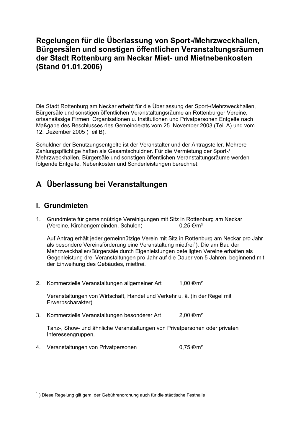 Regelungen Für Die Überlassung Von Mehrzweckhallen Stand 2006