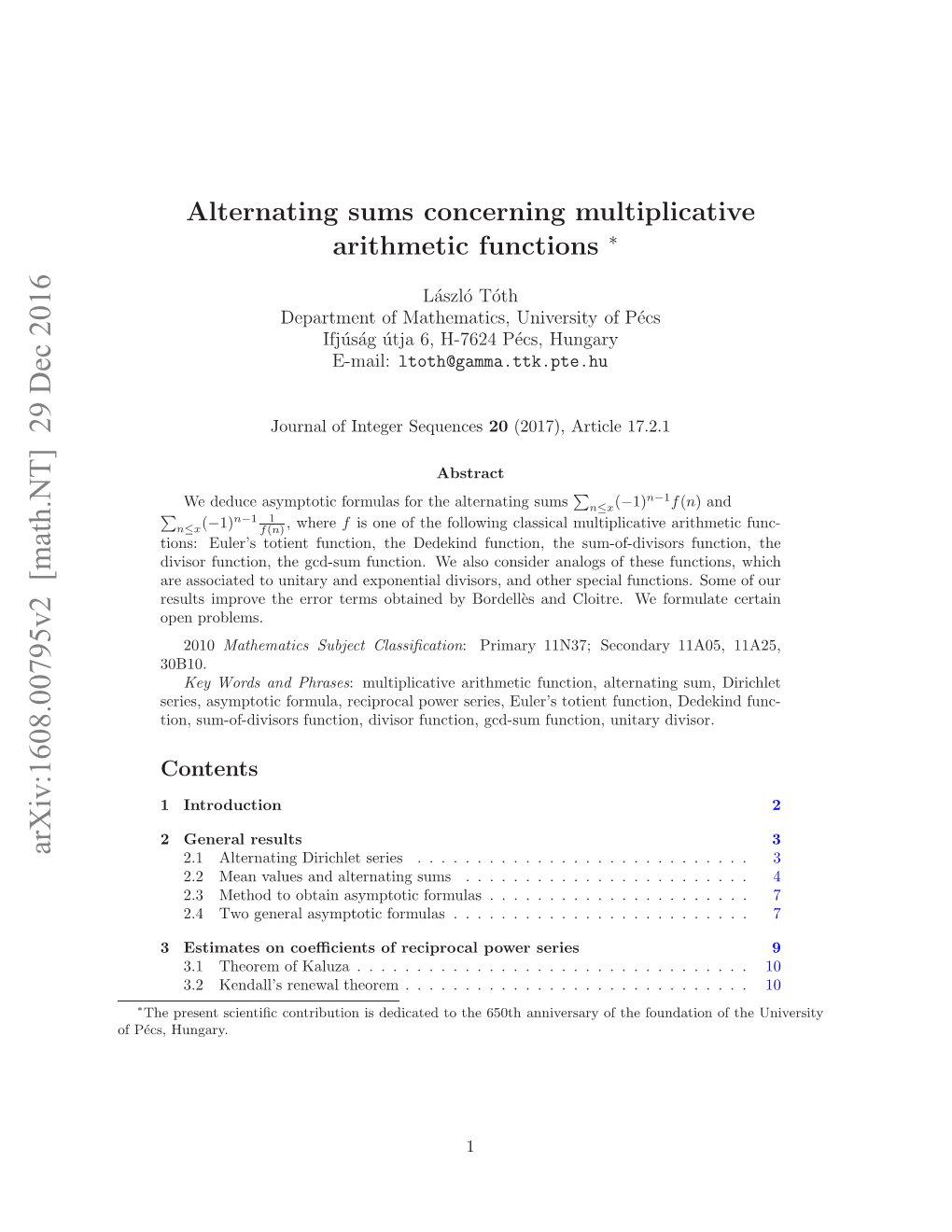 Alternating Sums Concerning Multiplicative Arithmetic Functions