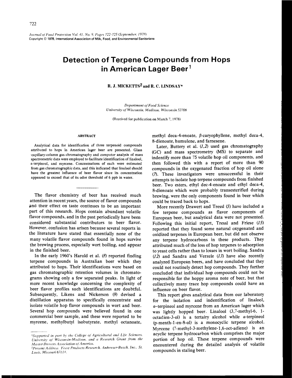 Detection of Terpene Compounds from Hops in American Lager Beer 1