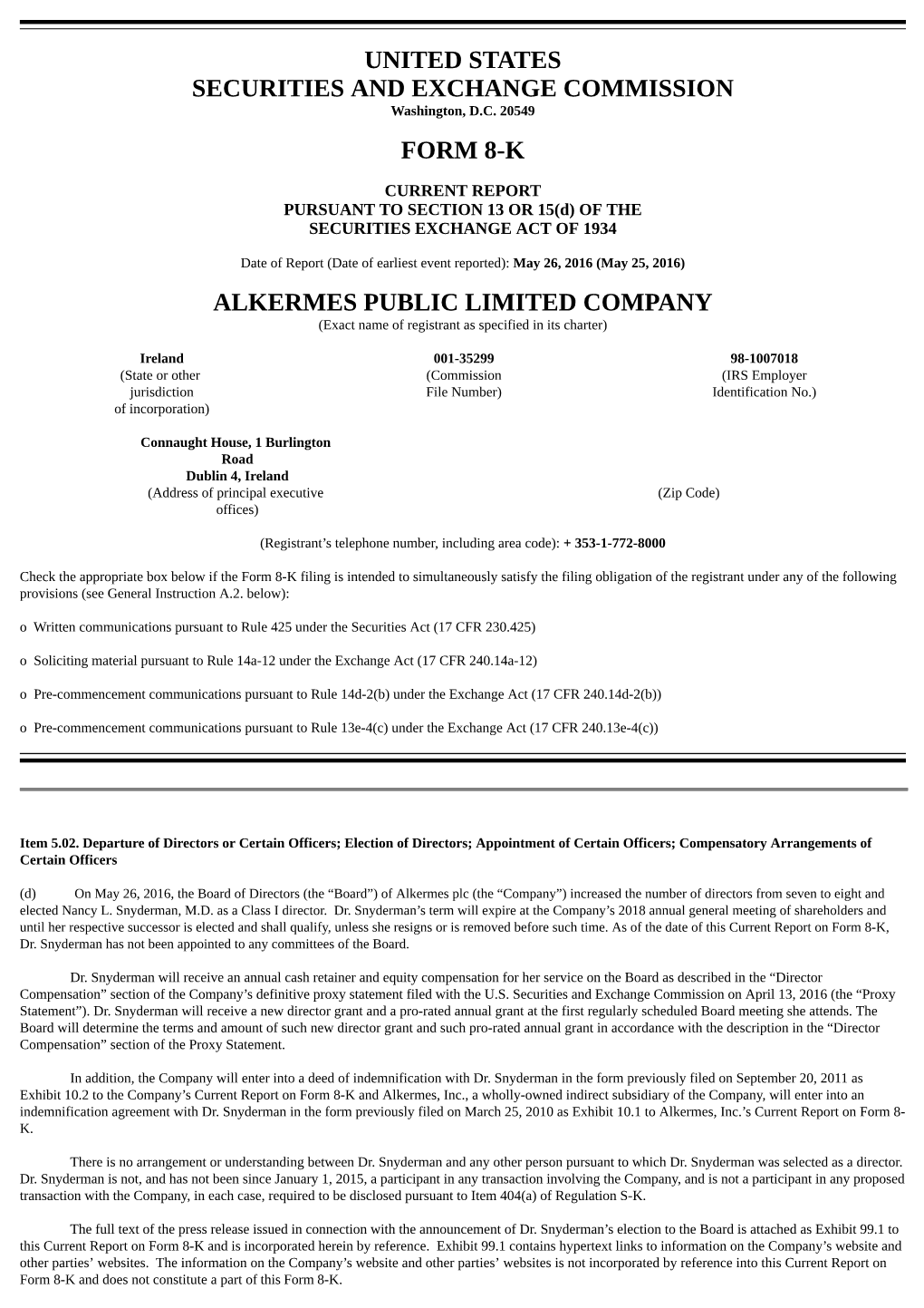 United States Securities and Exchange Commission Form