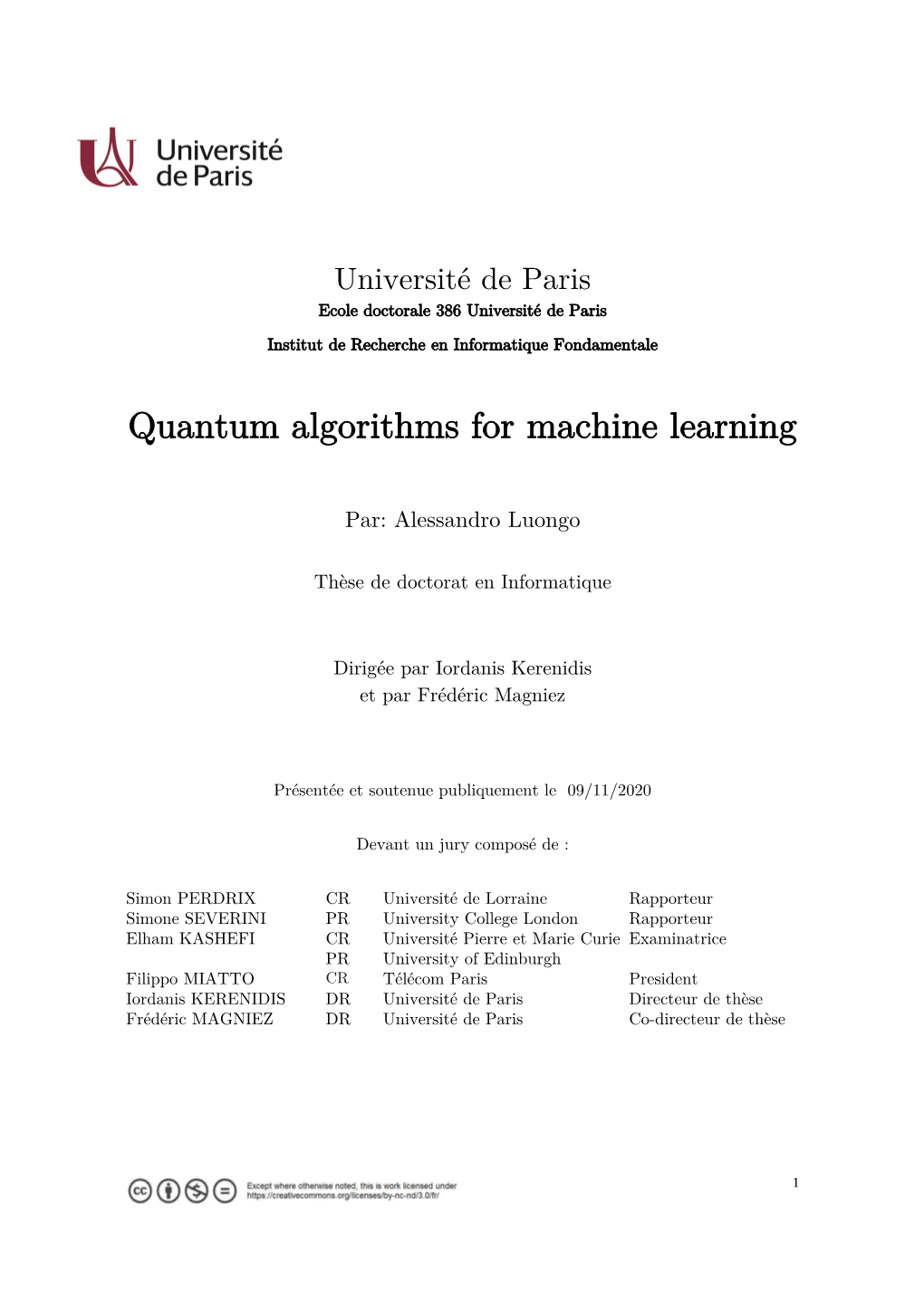 Quantum Algorithms for Machine Learning