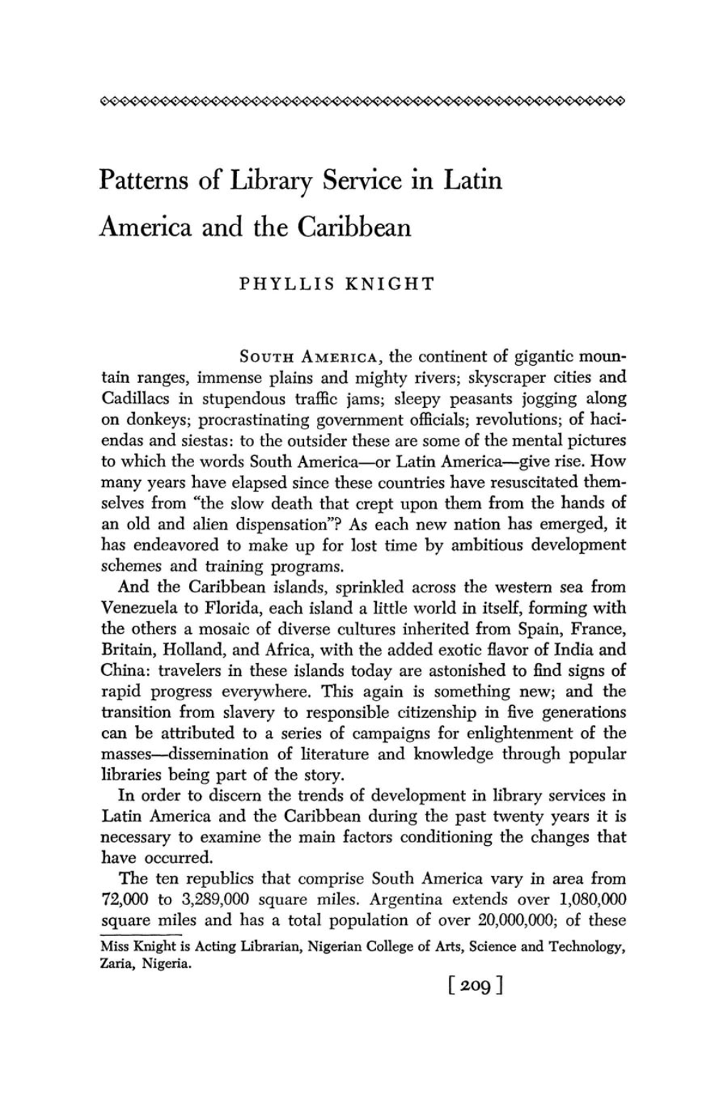 Patterns of Library Service in Latin America and the Caribbean