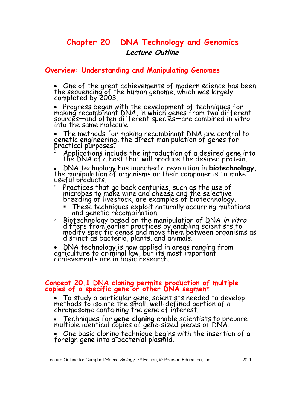 Chapter 20 DNA Technology and Genomics