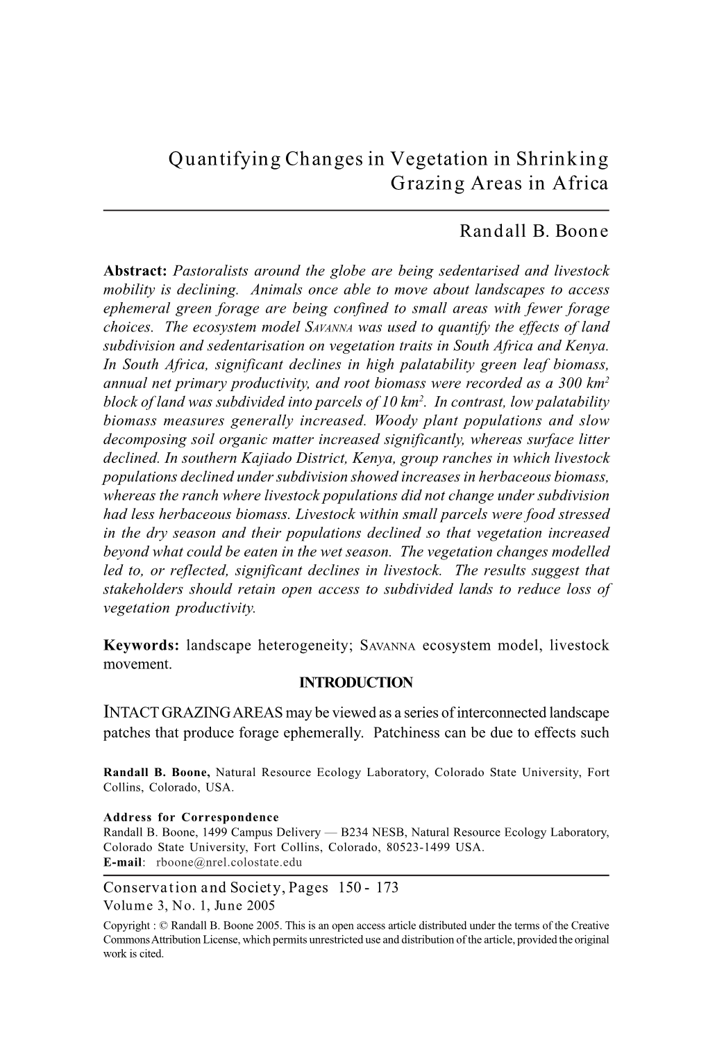 Quantifying Changes in Vegetation in Shrinking Grazing Areas in Africa