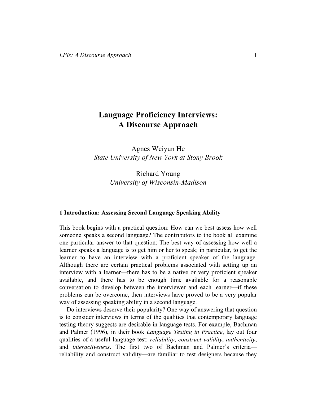 Language Proficiency Interviews: a Discourse Approach