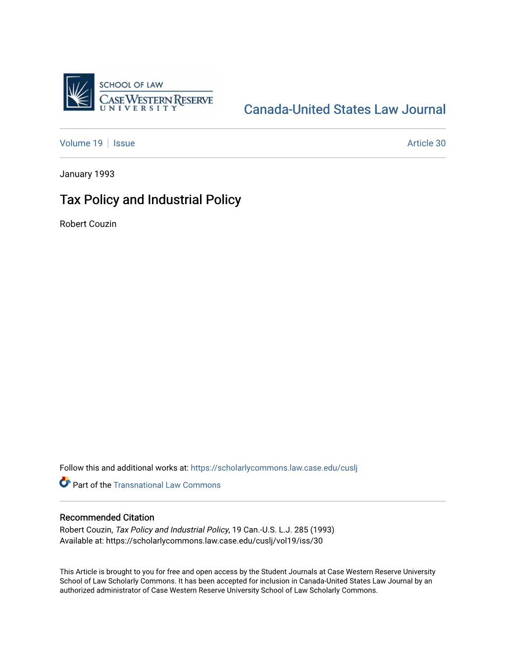 Tax Policy and Industrial Policy