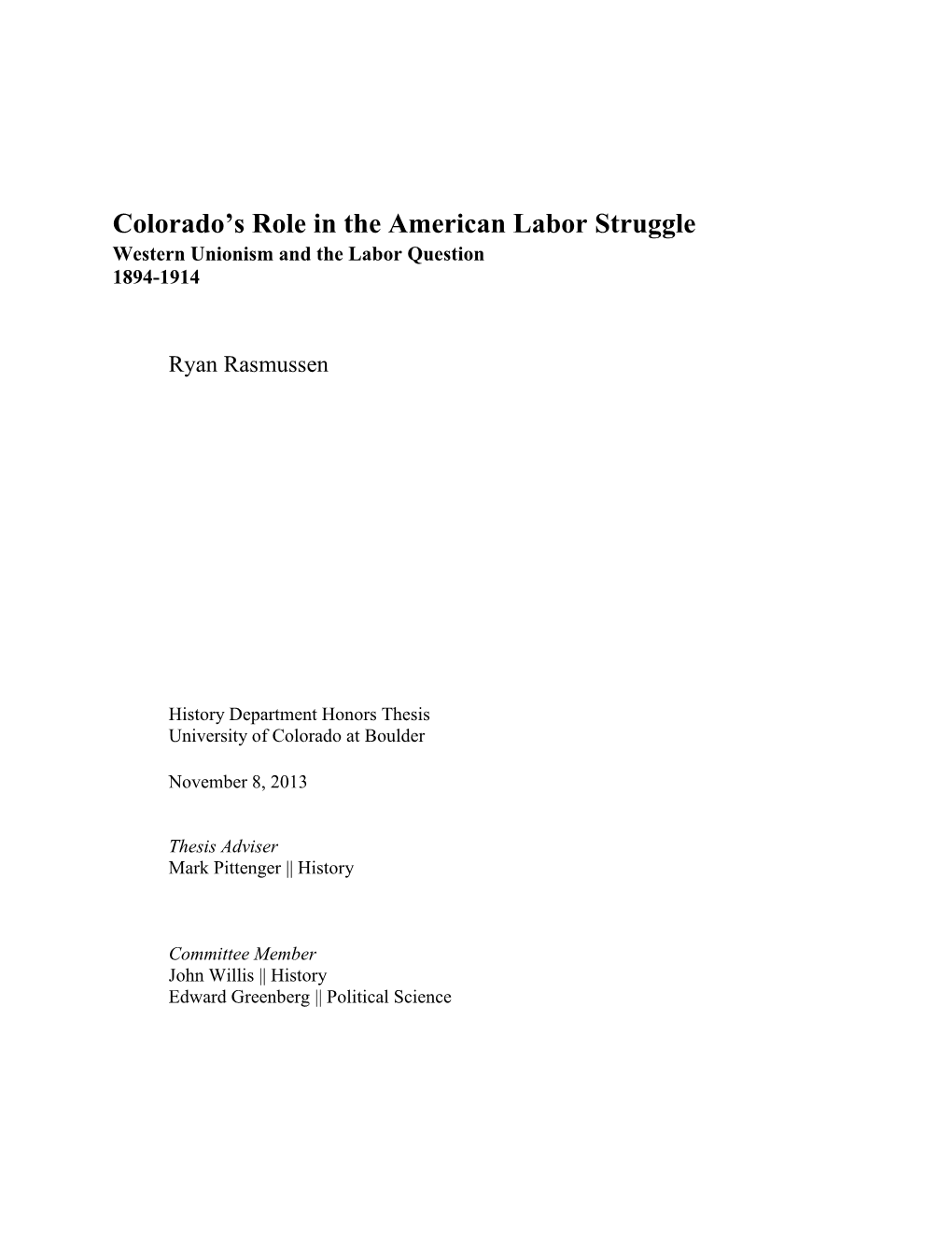 Colorado's Role in the American Labor Struggle