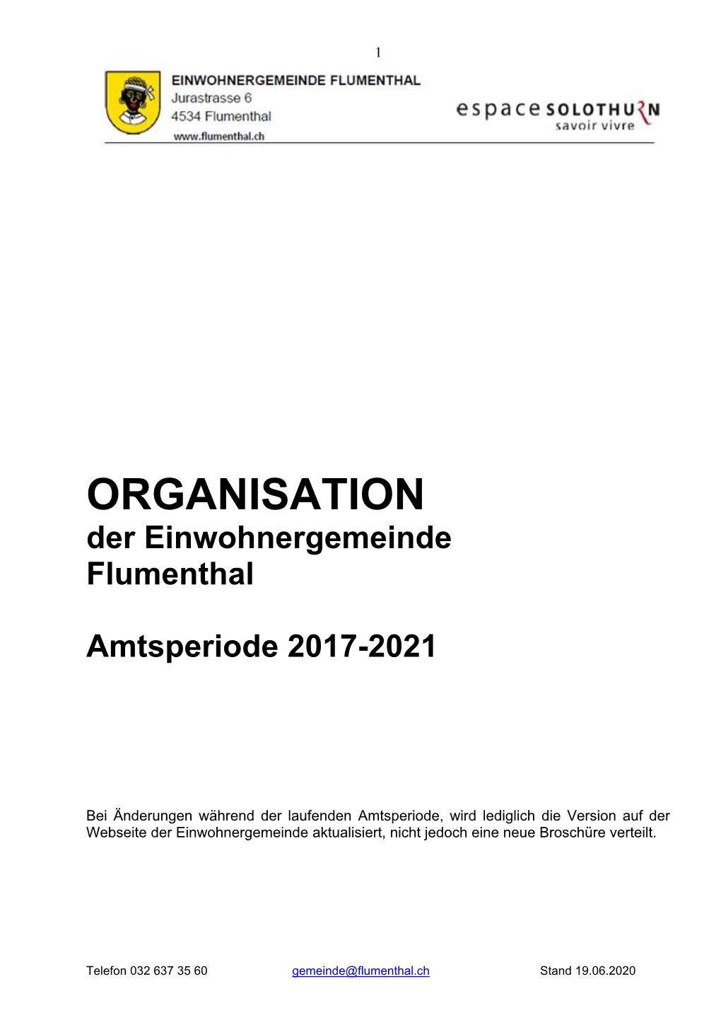 ORGANISATION Der Einwohnergemeinde Flumenthal