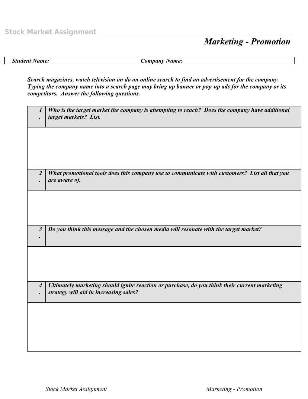 Stock Market Assignment