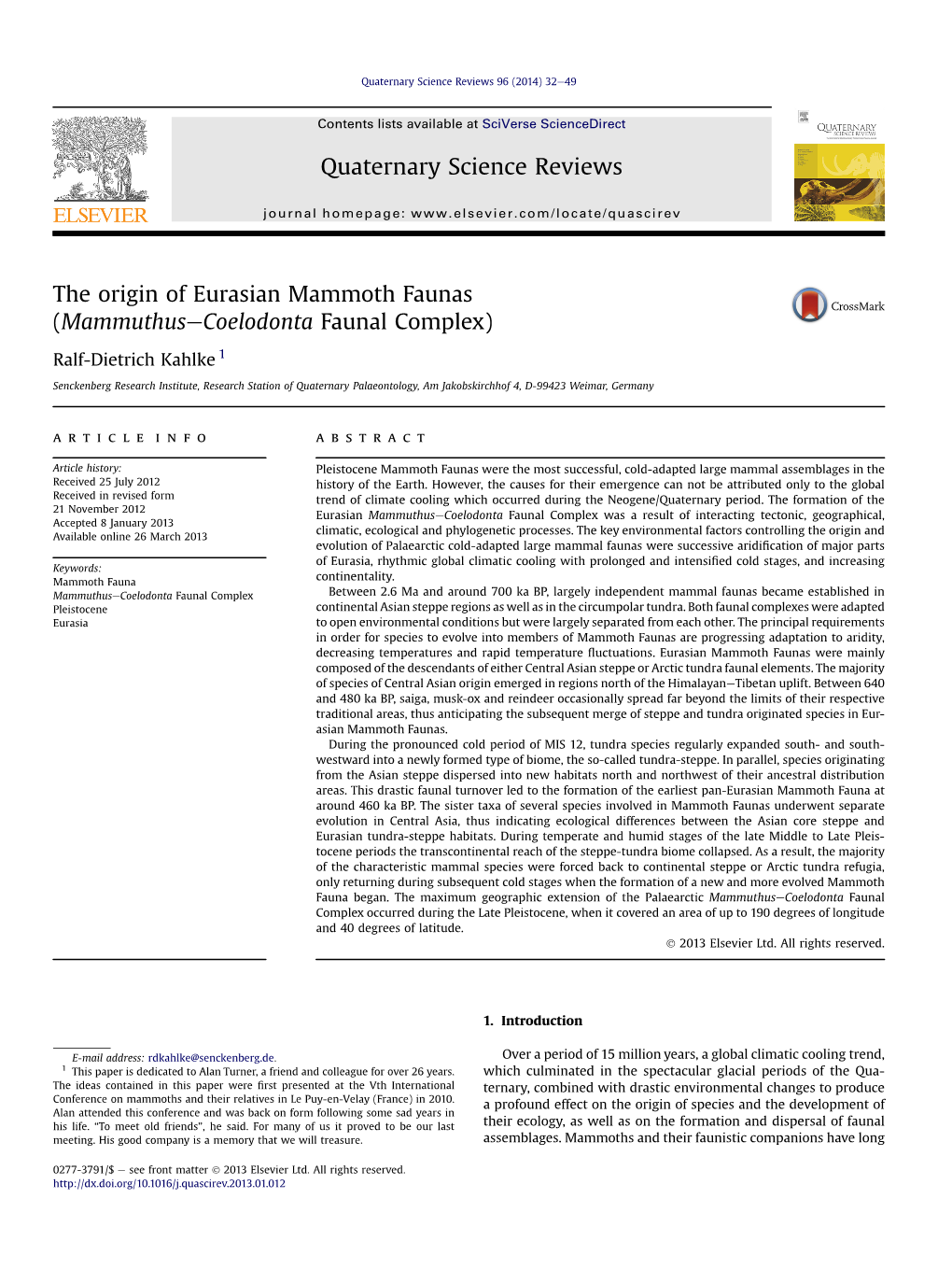 The Origin of Eurasian Mammoth Faunas (Mammuthusecoelodonta Faunal Complex)