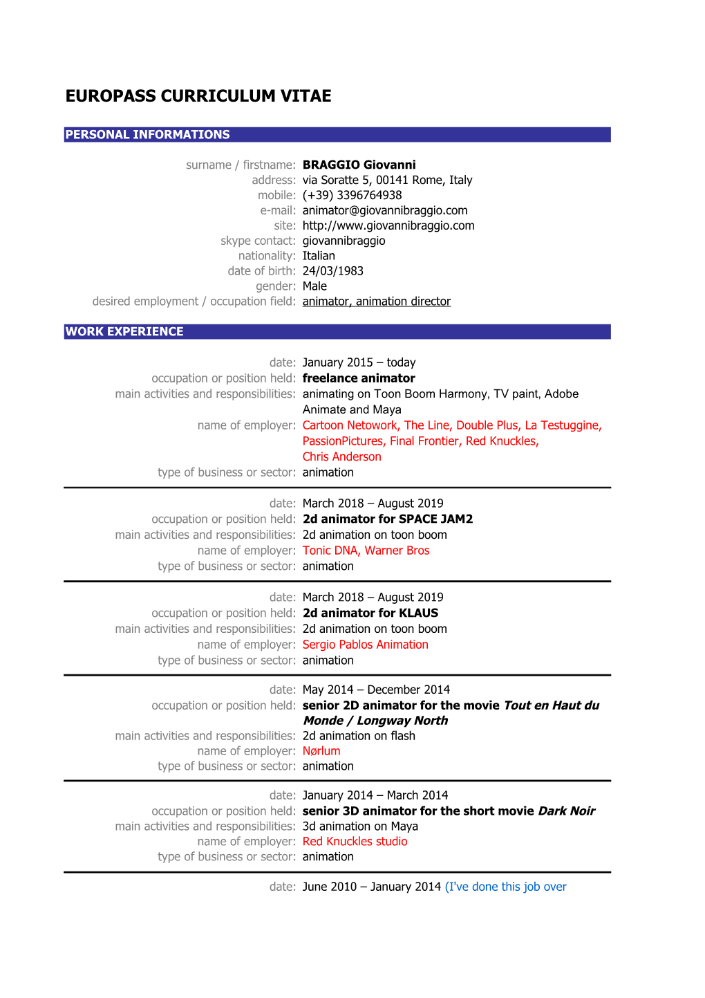 Europass Curriculum Vitae