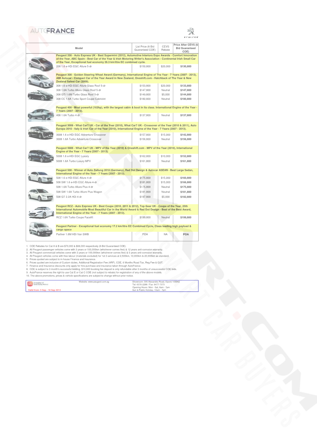 Peugeot Pricelist Sep 2013 (2013-09-06)