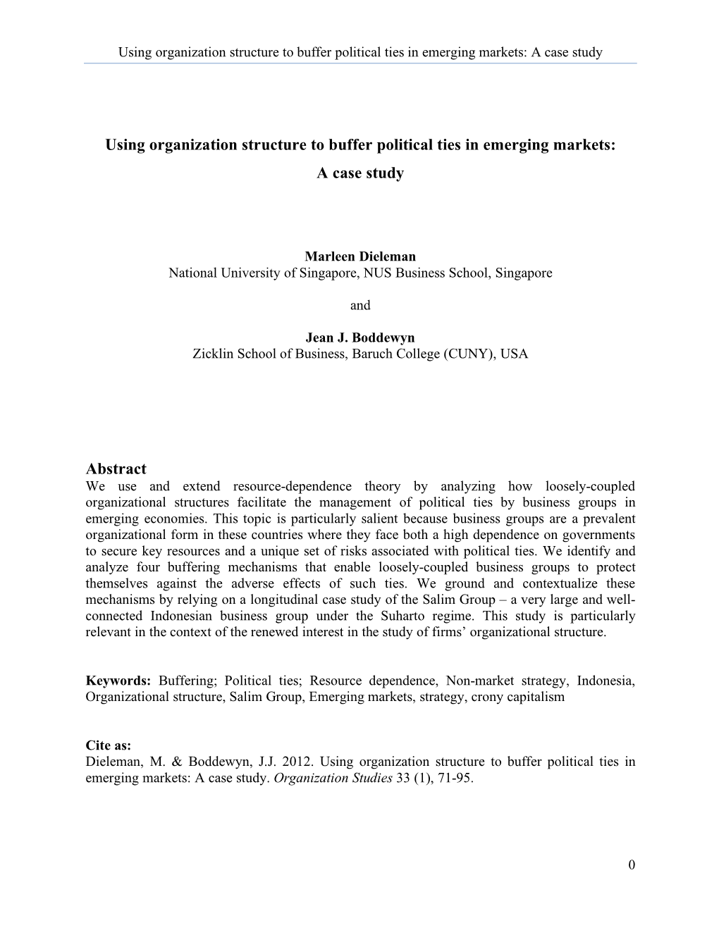 Using Organization Structure to Buffer Political Ties in Emerging Markets: a Case Study