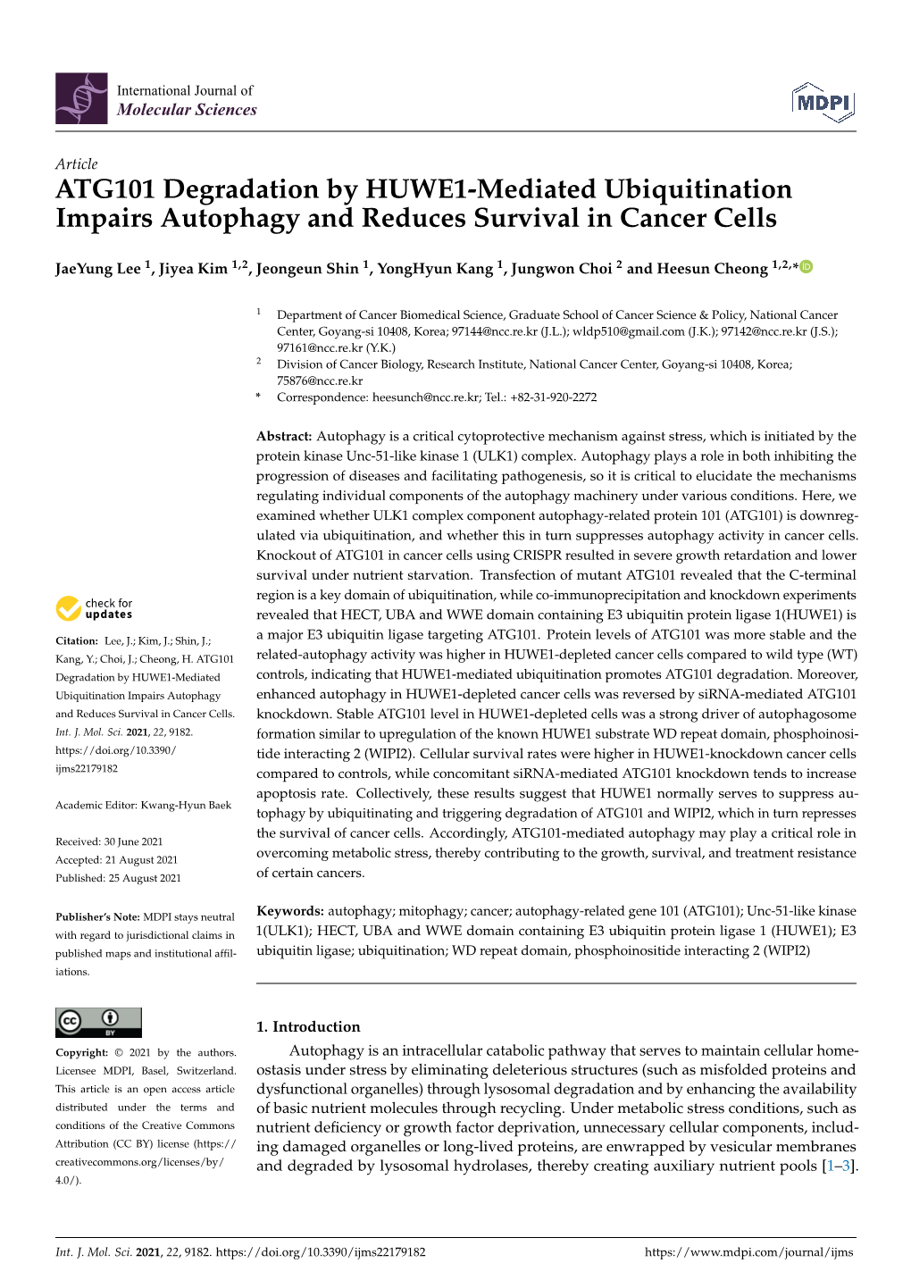 ATG101 Degradation by HUWE1-Mediated Ubiquitination Impairs Autophagy and Reduces Survival in Cancer Cells