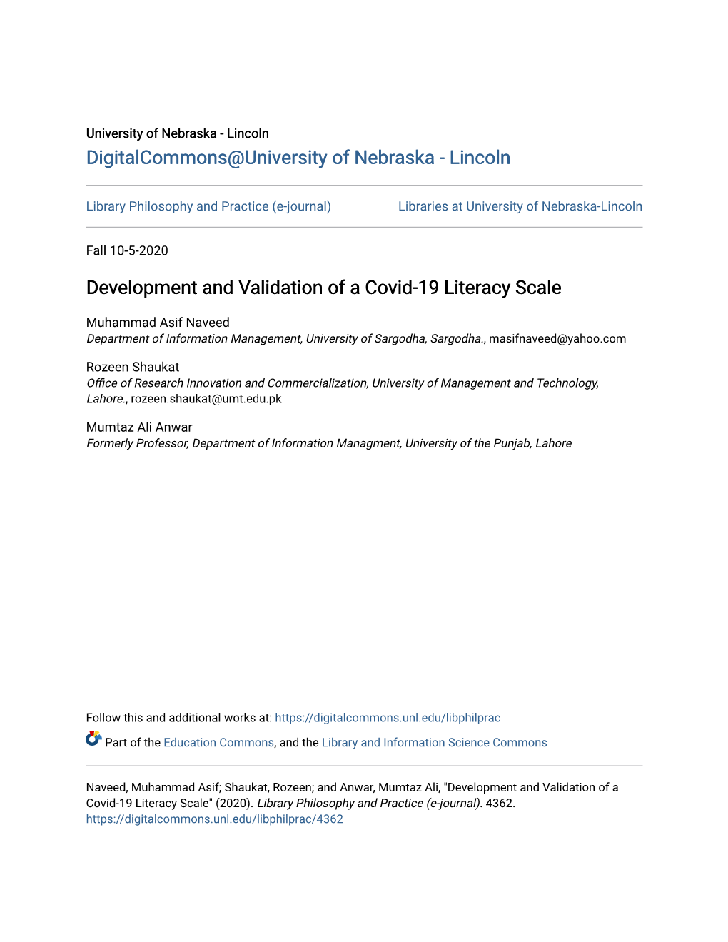Development and Validation of a Covid-19 Literacy Scale