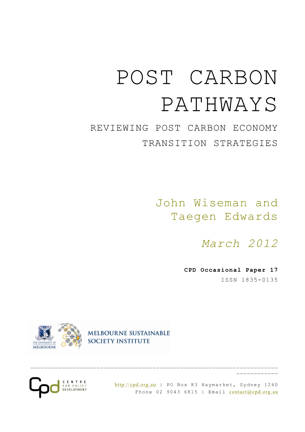 Post Carbon Pathways Reviewing Post Carbon Economy Transition Strategies