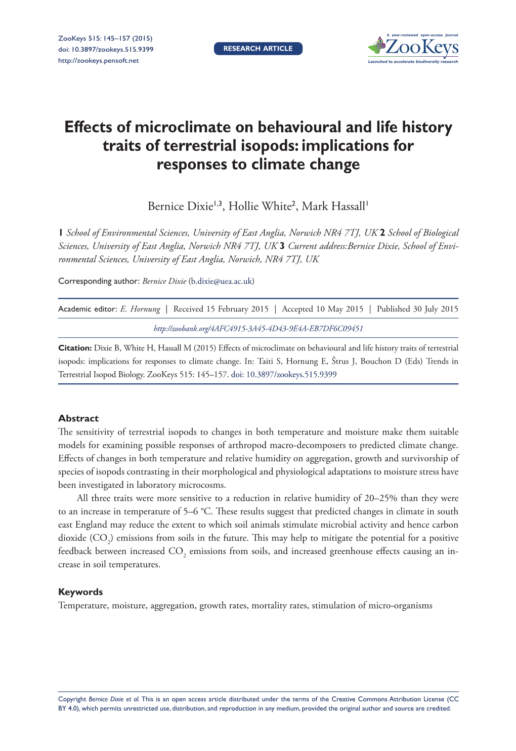Effects of Microclimate on Behavioural and Life History Traits of Terrestrial Isopods: Implications for Responses to Climate Change