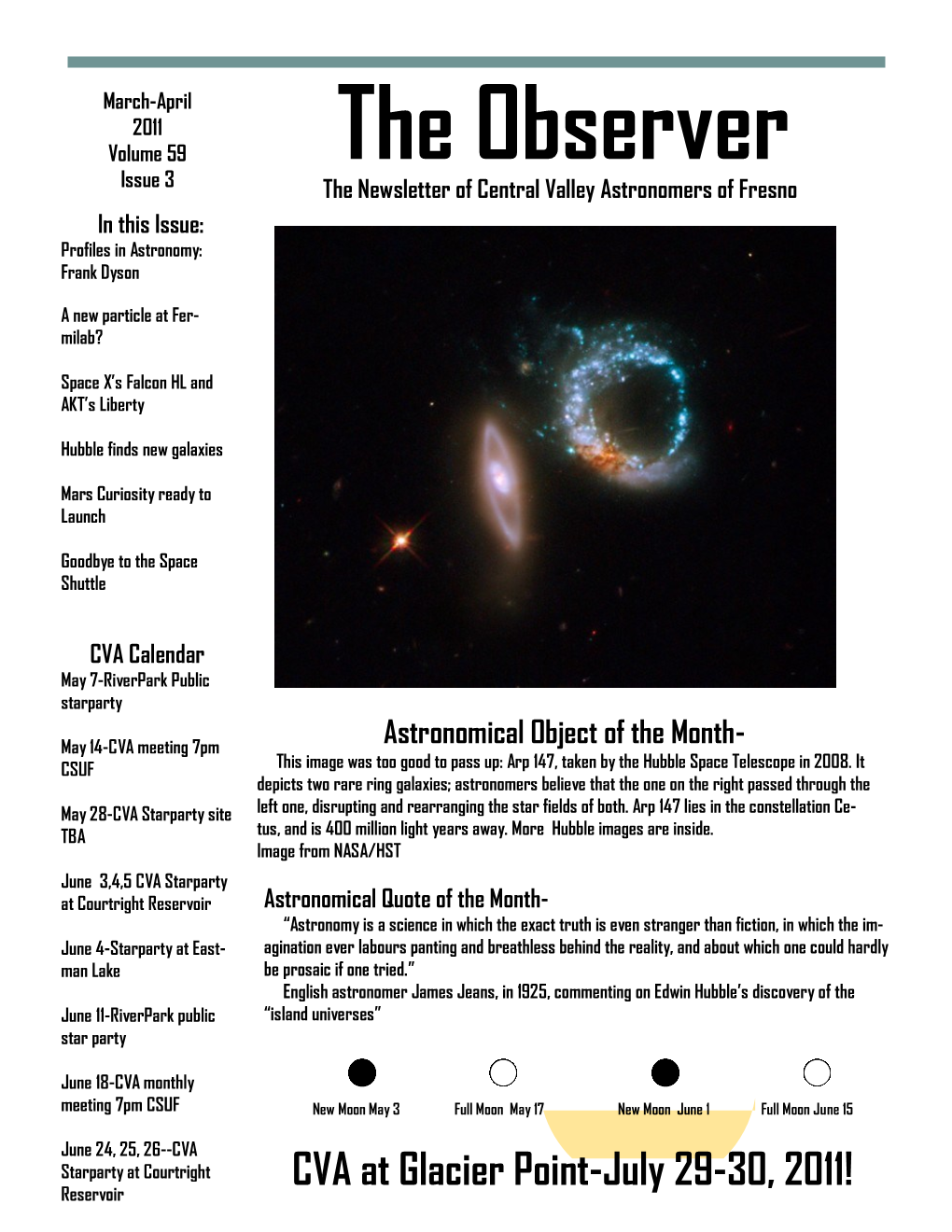 The Observer Issue 3 the Newsletter of Central Valley Astronomers of Fresno in This Issue: Profiles in Astronomy: Frank Dyson