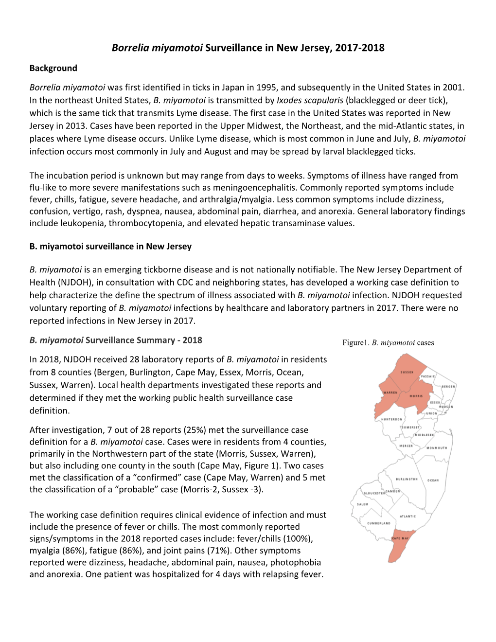 Borrelia Miyamotoi Surveillance in New Jersey, 2017‐2018