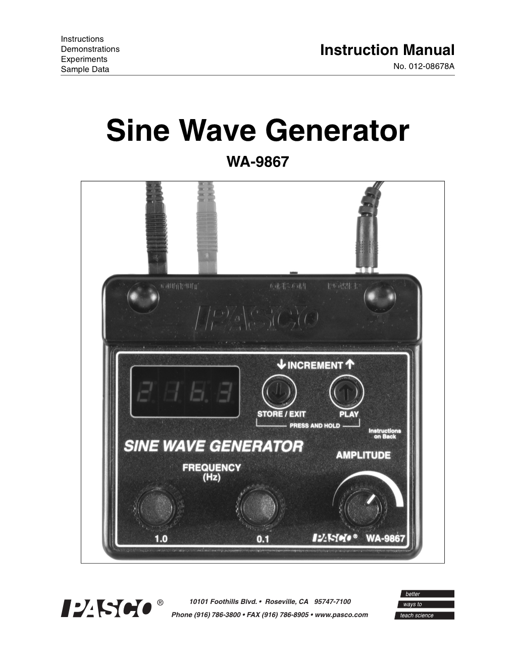 Sine Wave Generator WA-9867 Sine Wave Generator Model No