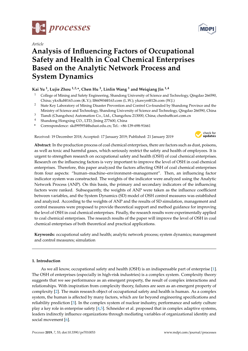 Analysis of Influencing Factors of Occupational Safety and Health In