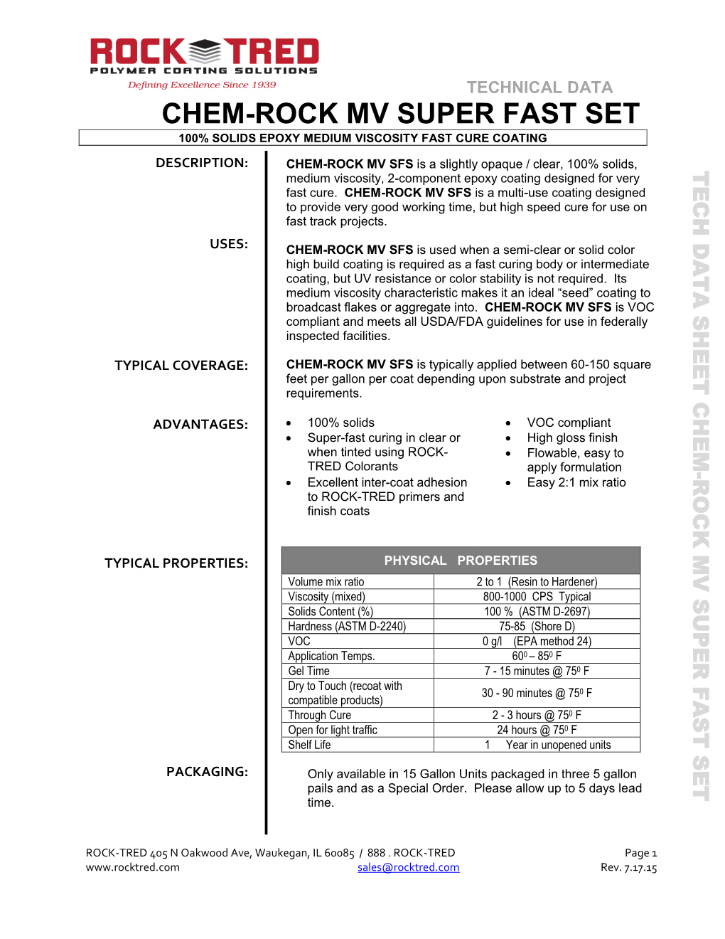 Chem-Rock Mv Super Fast Set 100% Solids Epoxy Medium Viscosity Fast Cure Coating