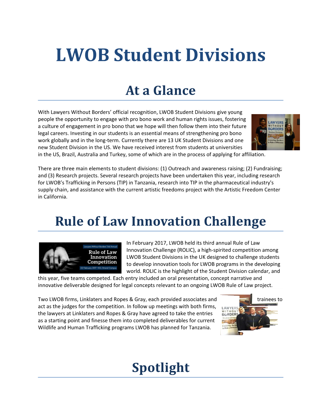 LWOB Student Divisions