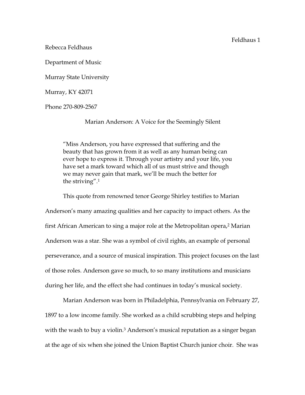 Feldhaus 1 Rebecca Feldhaus Department of Music Murray State