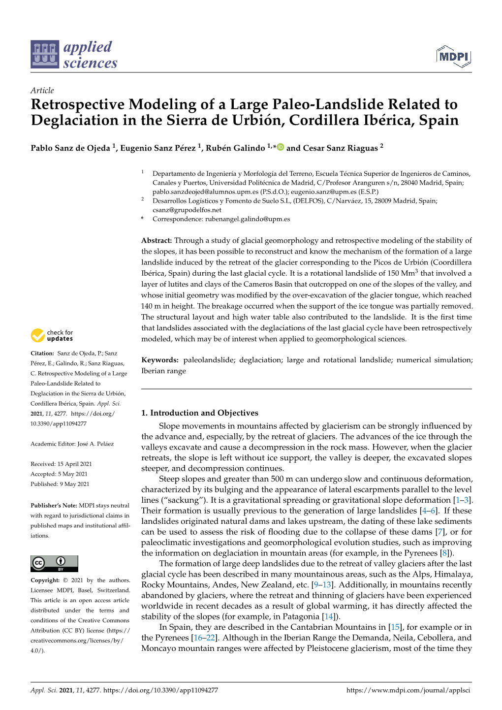 Retrospective Modeling of a Large Paleo-Landslide Related to Deglaciation in the Sierra De Urbión, Cordillera Ibérica, Spain