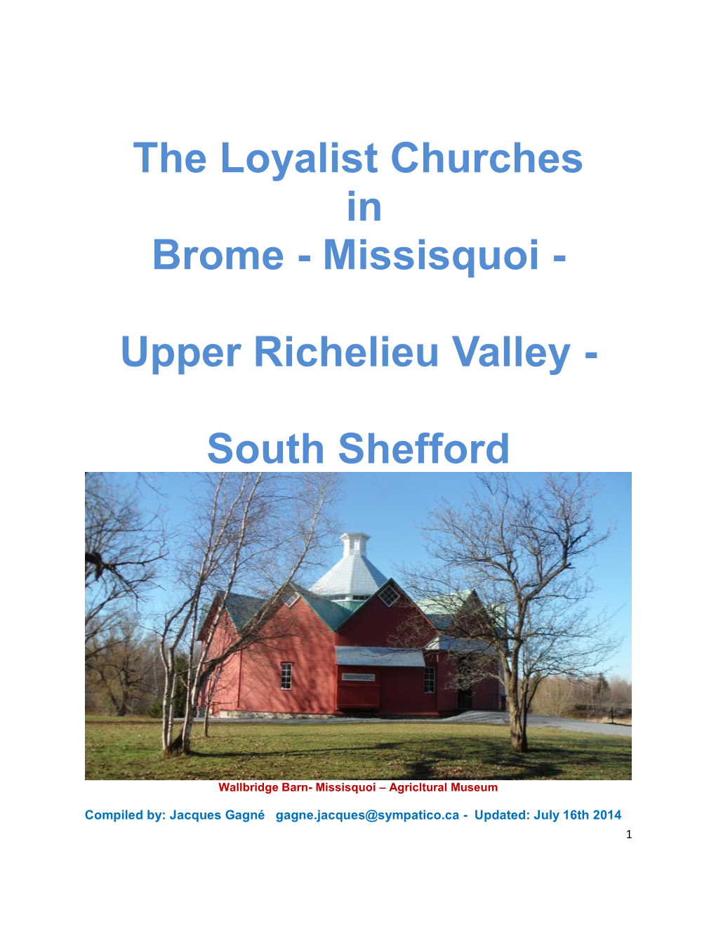 The Loyalist Churches in Brome - Missisquoi
