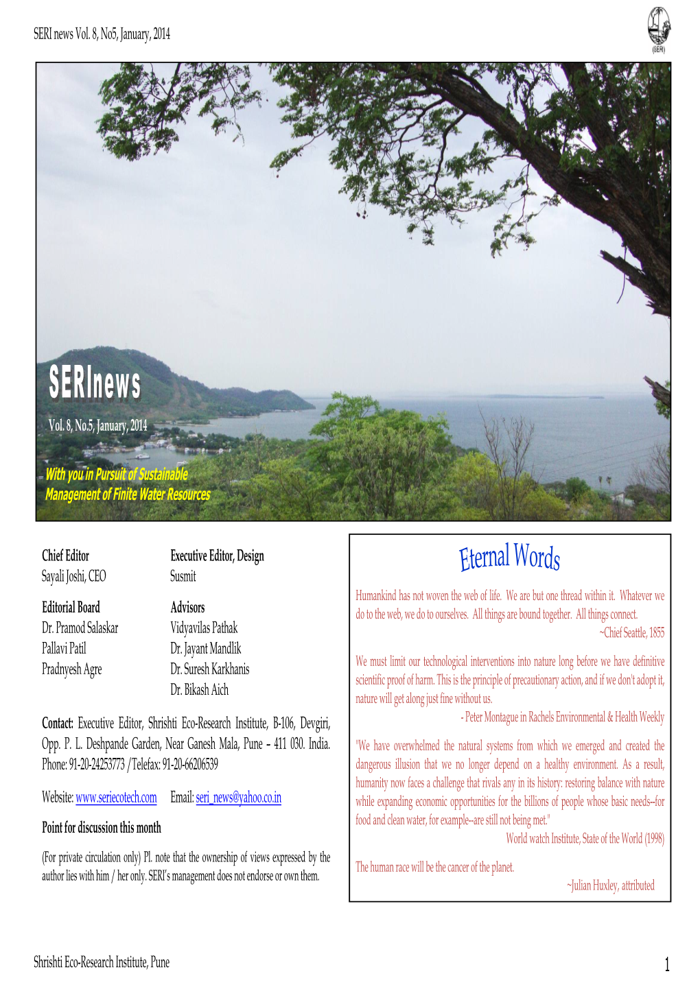 SERI News Vol. 8, No5, January, 2014 Shrishti Eco-Research Institute