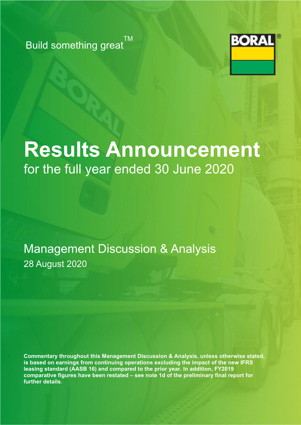 Results Announcement for the Full Year Ended 30 June 2020