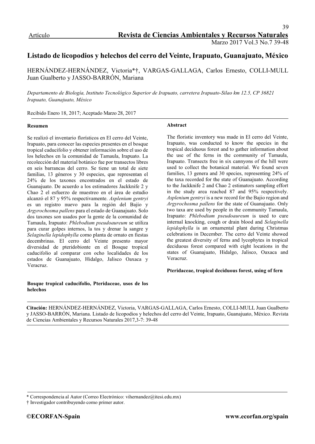 Revista De Ciencias Ambientales Y Recursos Naturales Listado De