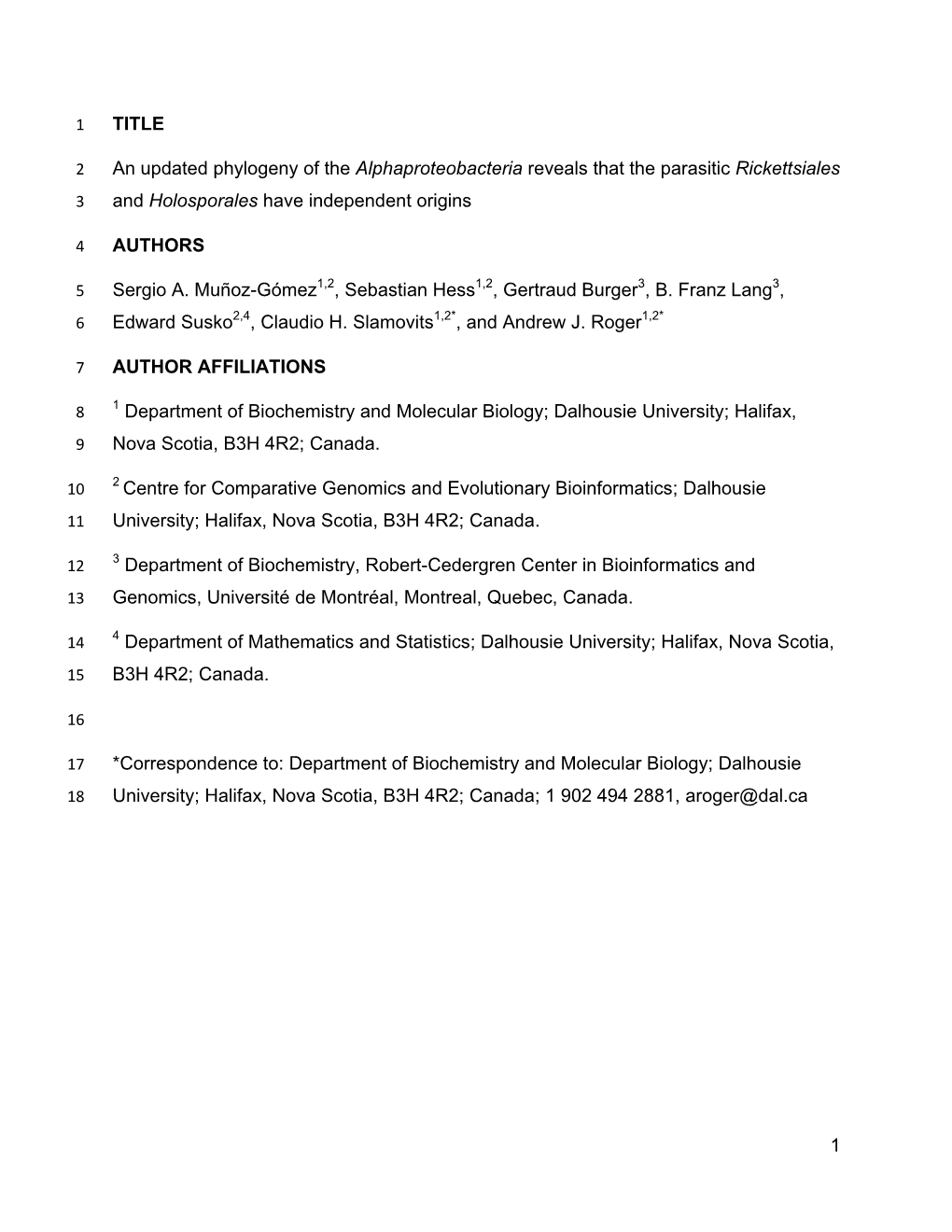 1 TITLE an Updated Phylogeny of the Alphaproteobacteria