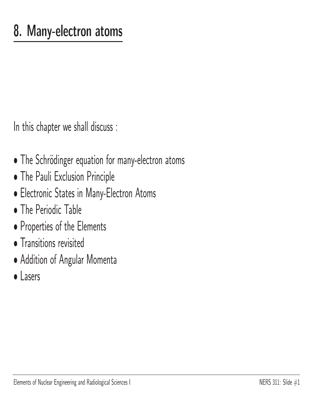 8. Many-Electron Atoms