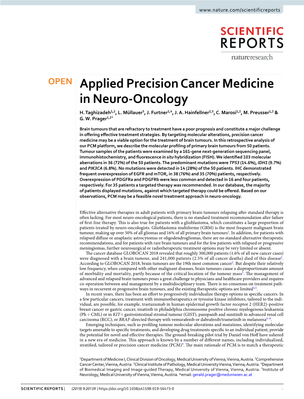 Applied Precision Cancer Medicine in Neuro-Oncology H