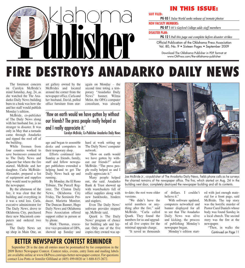 Fire Destroys Anadarko Daily News