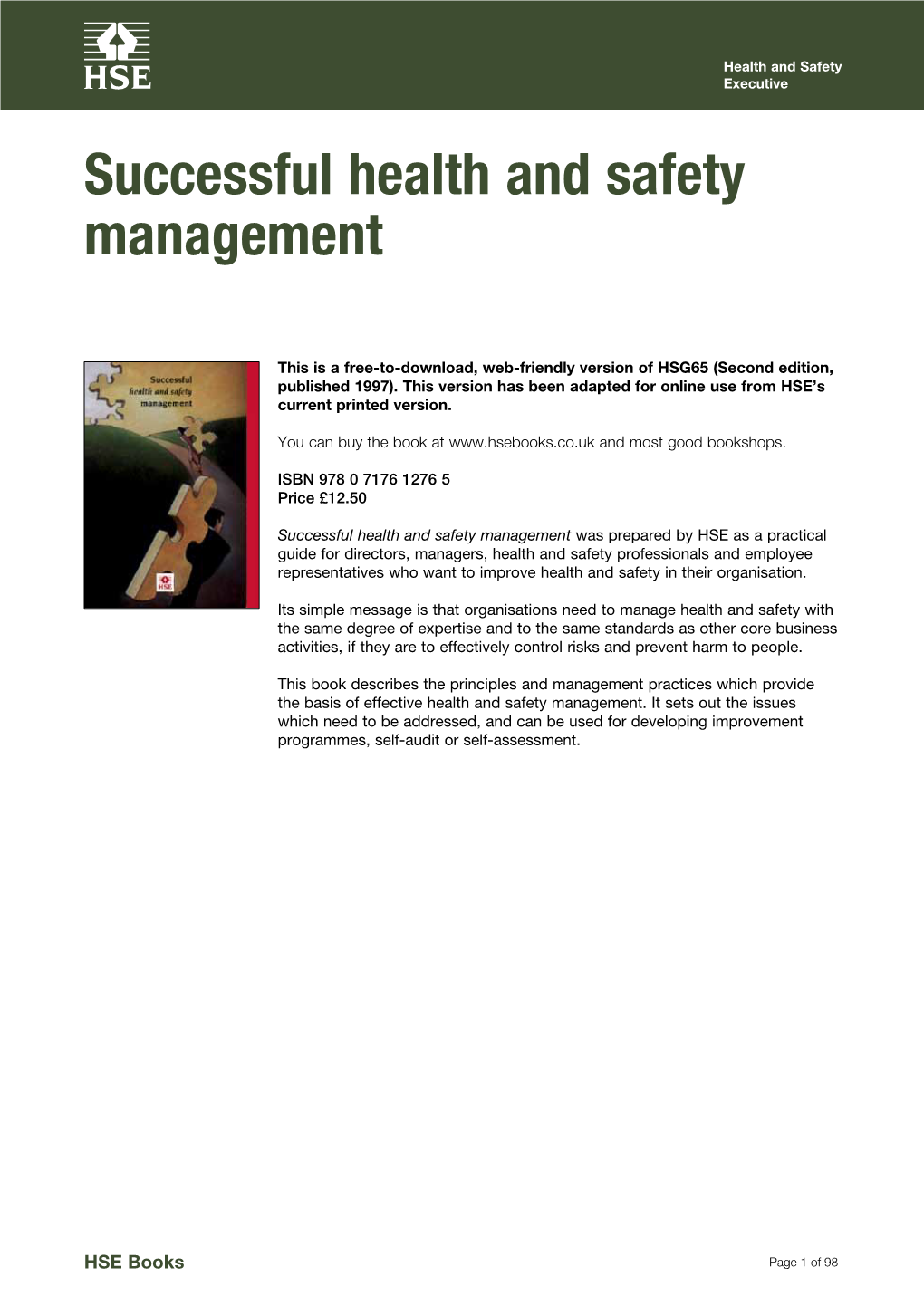 Successful Health and Safety Management HSG65