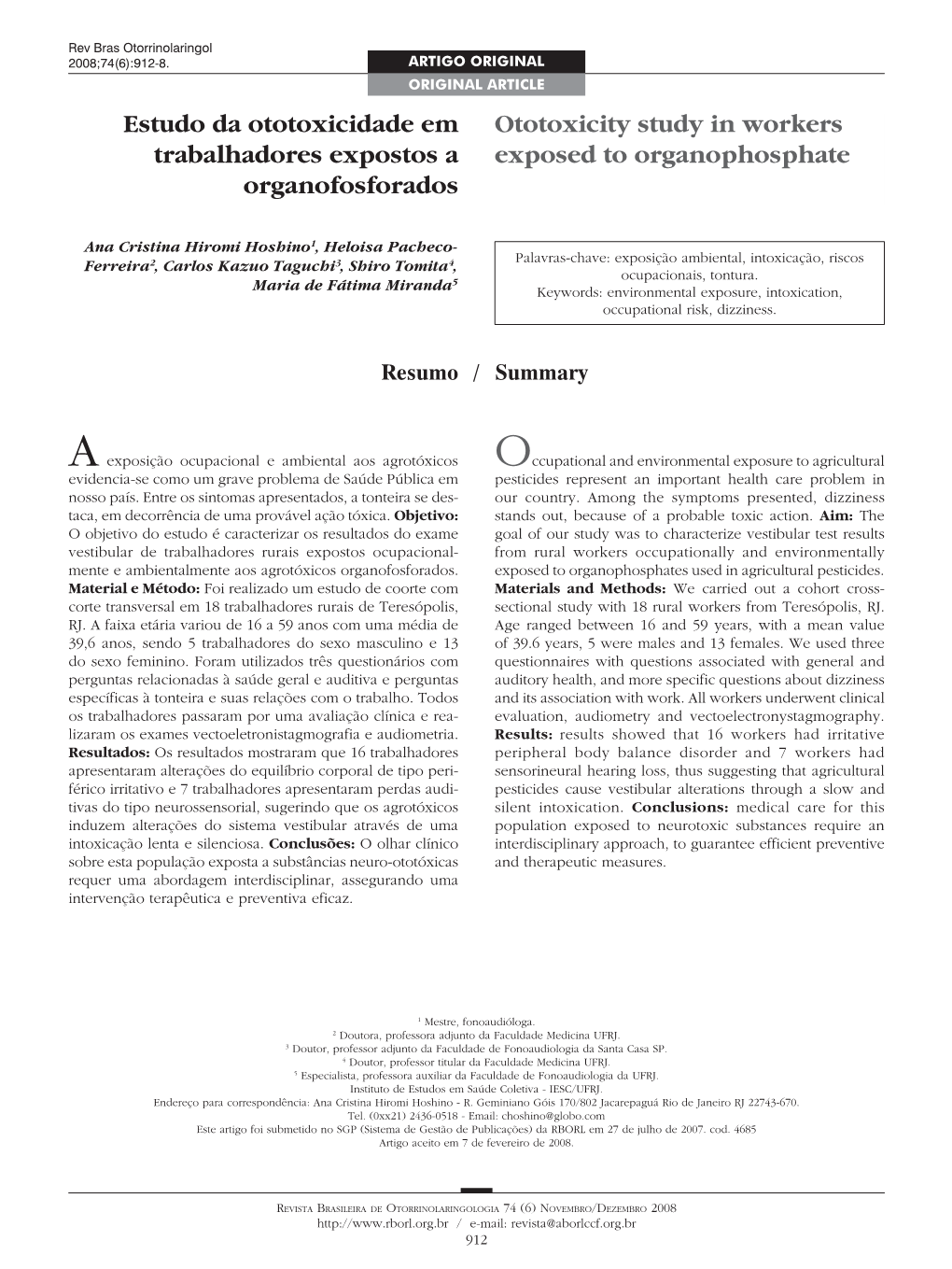 Ototoxicity Study in Workers Exposed to Organophosphate