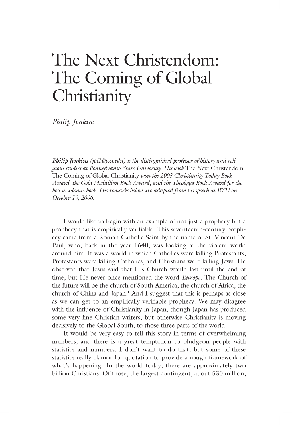 The Next Christendom: the Coming of Global Christianity