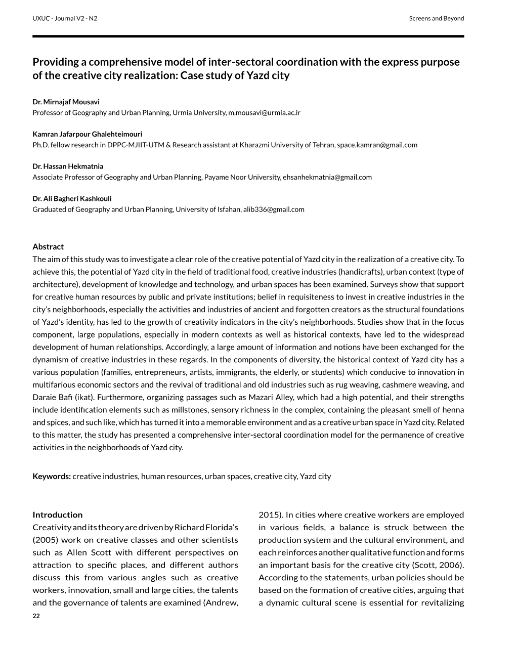 Providing a Comprehensive Model of Inter-Sectoral Coordination with the Express Purpose of the Creative City Realization: Case Study of Yazd City