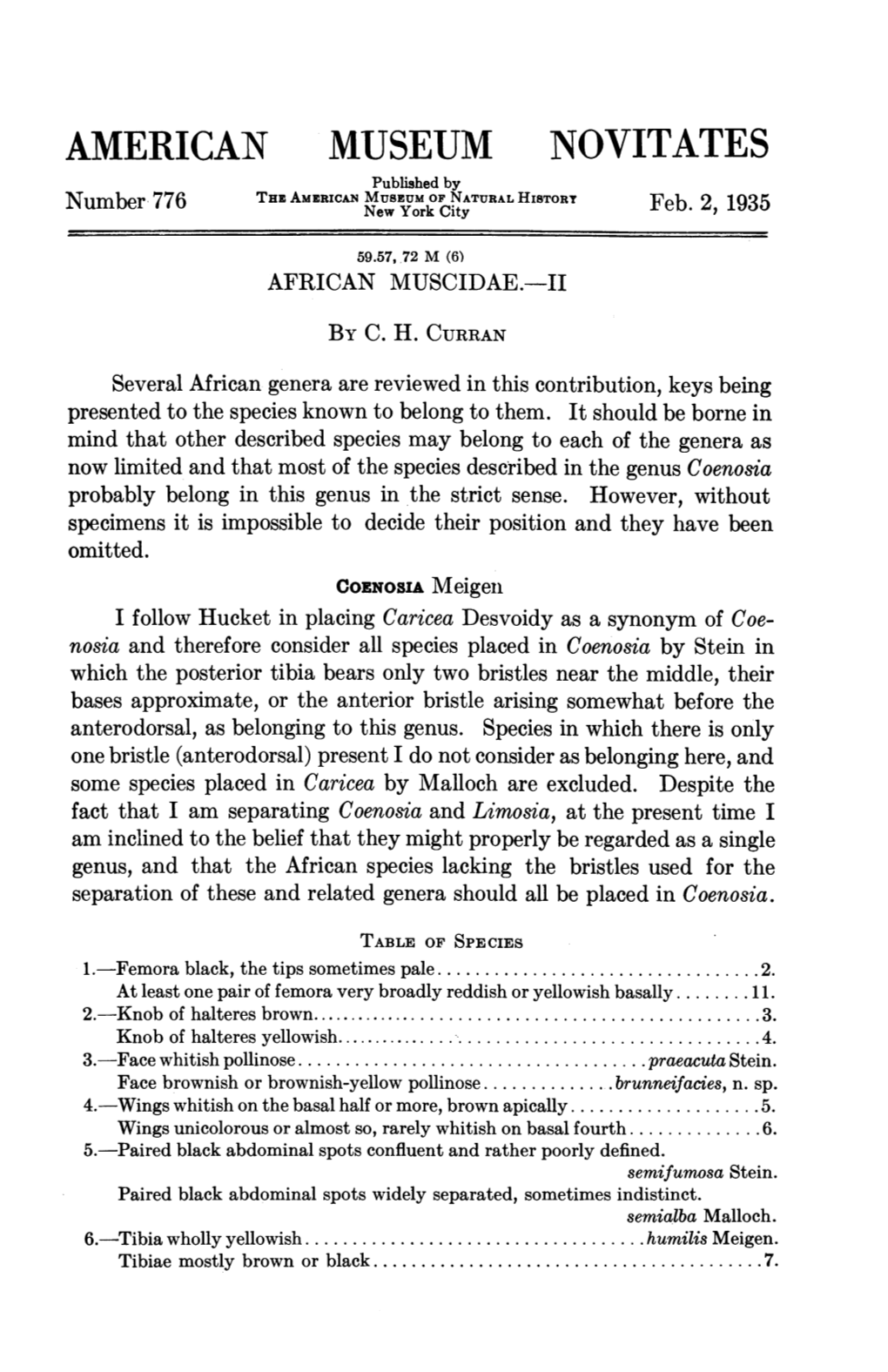 AMERICAN MUSEUM NOVITATES Published by Thz MUSEUM of NATURAL Number 776 Amzrican New York City HISTORY Feb