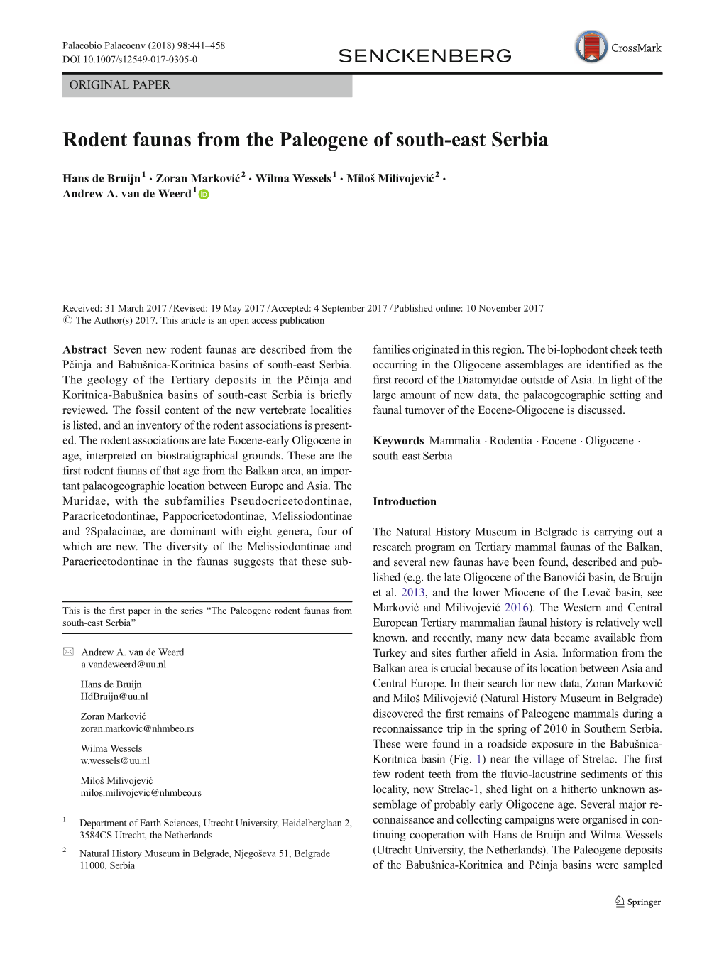 Rodent Faunas from the Paleogene of South-East Serbia