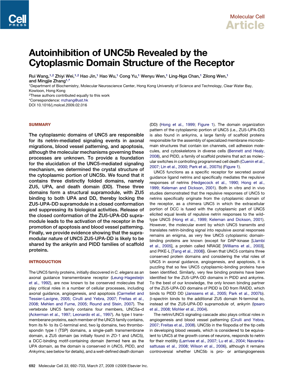 Autoinhibition of Unc5b Revealed by the Cytoplasmic Domain Structure of the Receptor